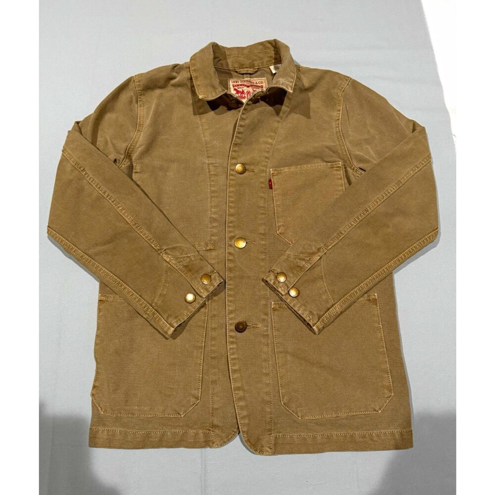 Levi Strauss & Co. Mens Tan Cotton Canvas Button Front Work Jacket Pockets S